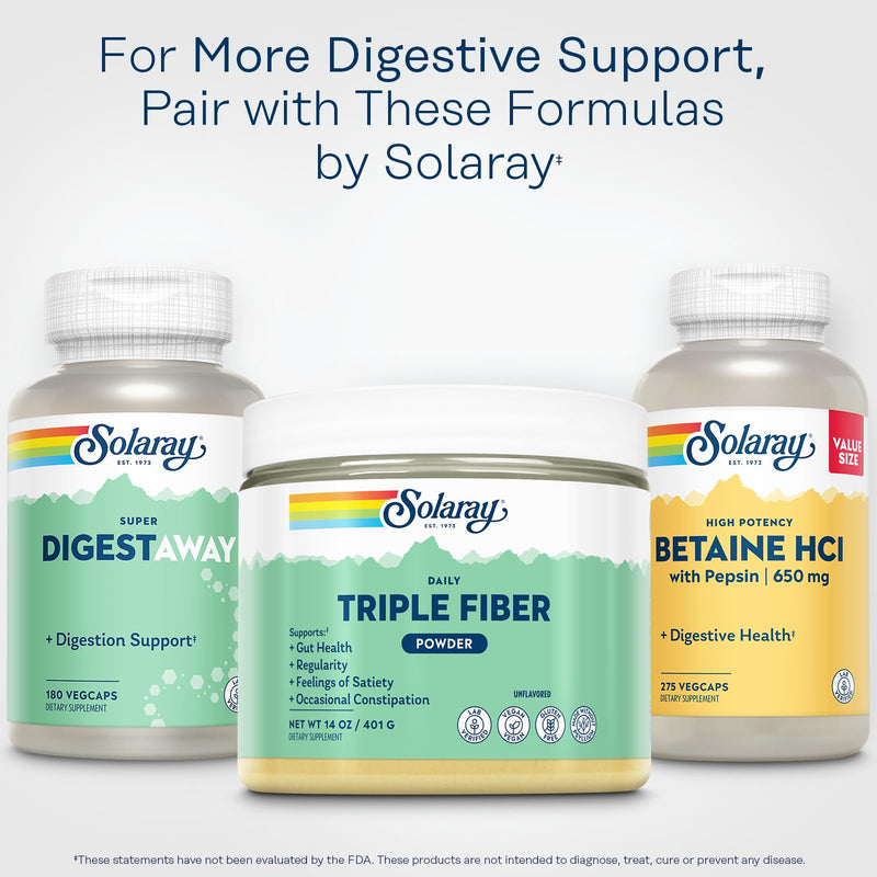SOLARAY Triple Fiber Powder - Daily Fiber Supplement for Women and Men w/Prebiotics - Gut Health, Occasional Constipation, Digestive Health Support, Unflavored, Vegan, Gluten Free, 30 Servings, 14oz