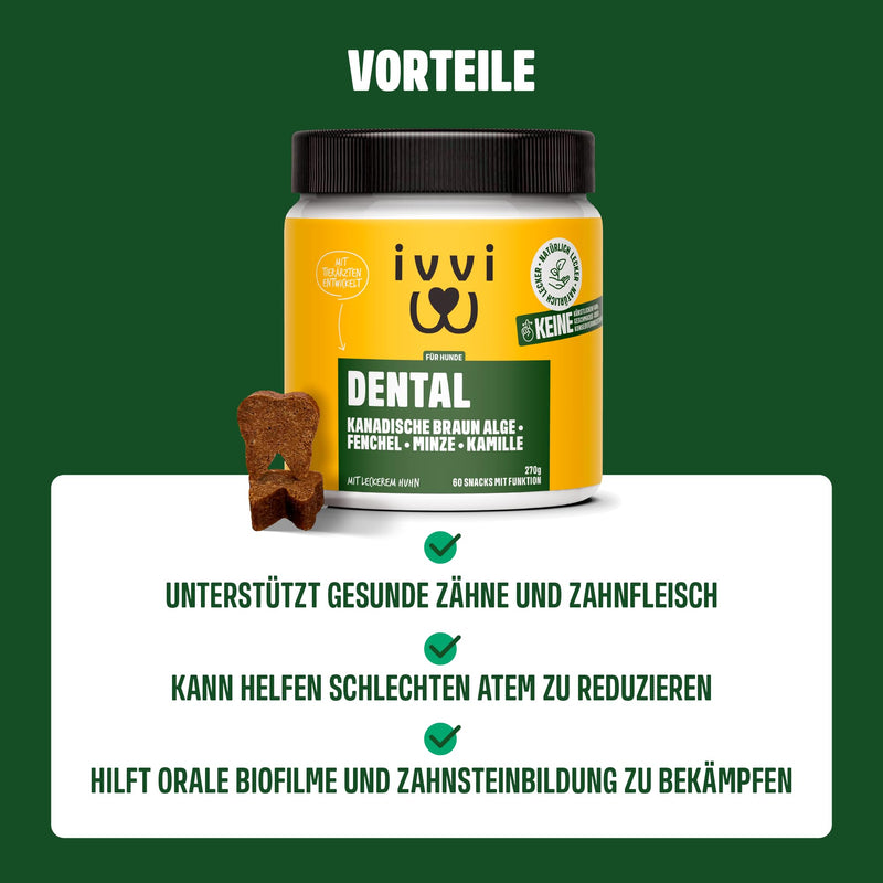 ivvi Dental - dental hygiene snacks for dogs. For healthy teeth and gums, helps with plaque and bad breath - 60 snacks (270g) with chicken. - BeesActive Australia