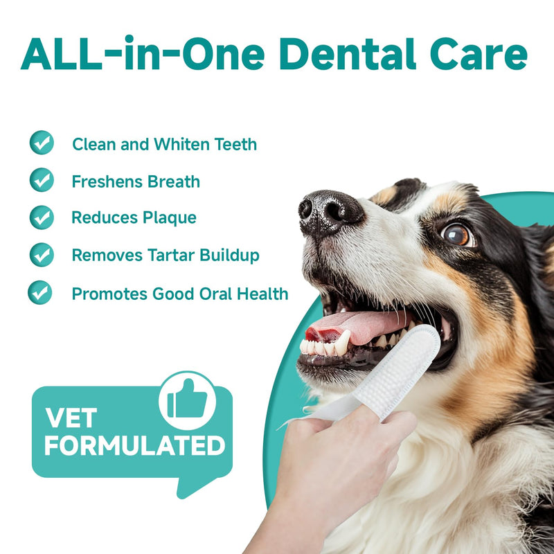 Pet Dental Finger Wipes for Dogs & Cats, Dog Teeth Cleaning Wipes Tooth Brushing Kit by Remove Plaque and Tartar & Freshens Breath Buildup No-Rinse Dog Finger Toothbrush Mint Flavor Dental Wipes
