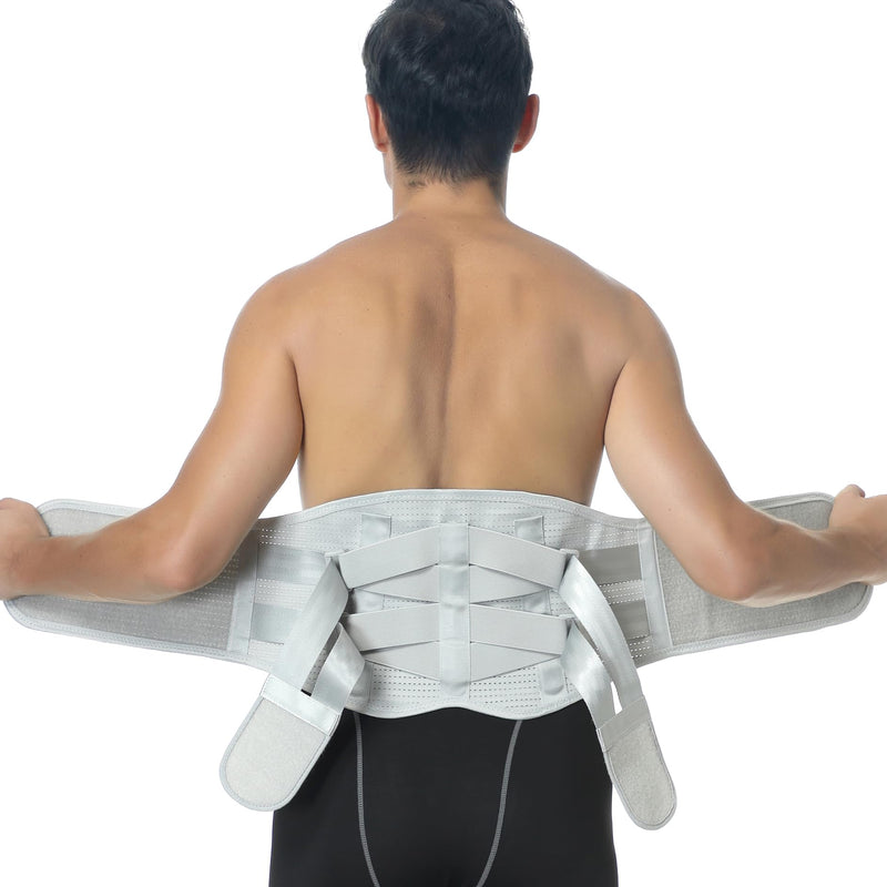 NeoTech Care Back Belt Support for Men or Women - Breathable & Adjustable Lower Back Brace - Double Pull Compression Straps (Gray, Size M) Grey - BeesActive Australia