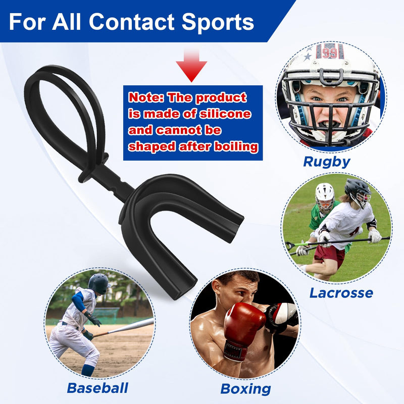 Kanayu 30 Pcs Strapped Mouth Guard No Boil Mouth Guard Soft Sports Mouthguard with Strap Mouth Protector for Adult Youth Boxing Basketball Hockey Lacrosse Wrestling Rugby Adults Black