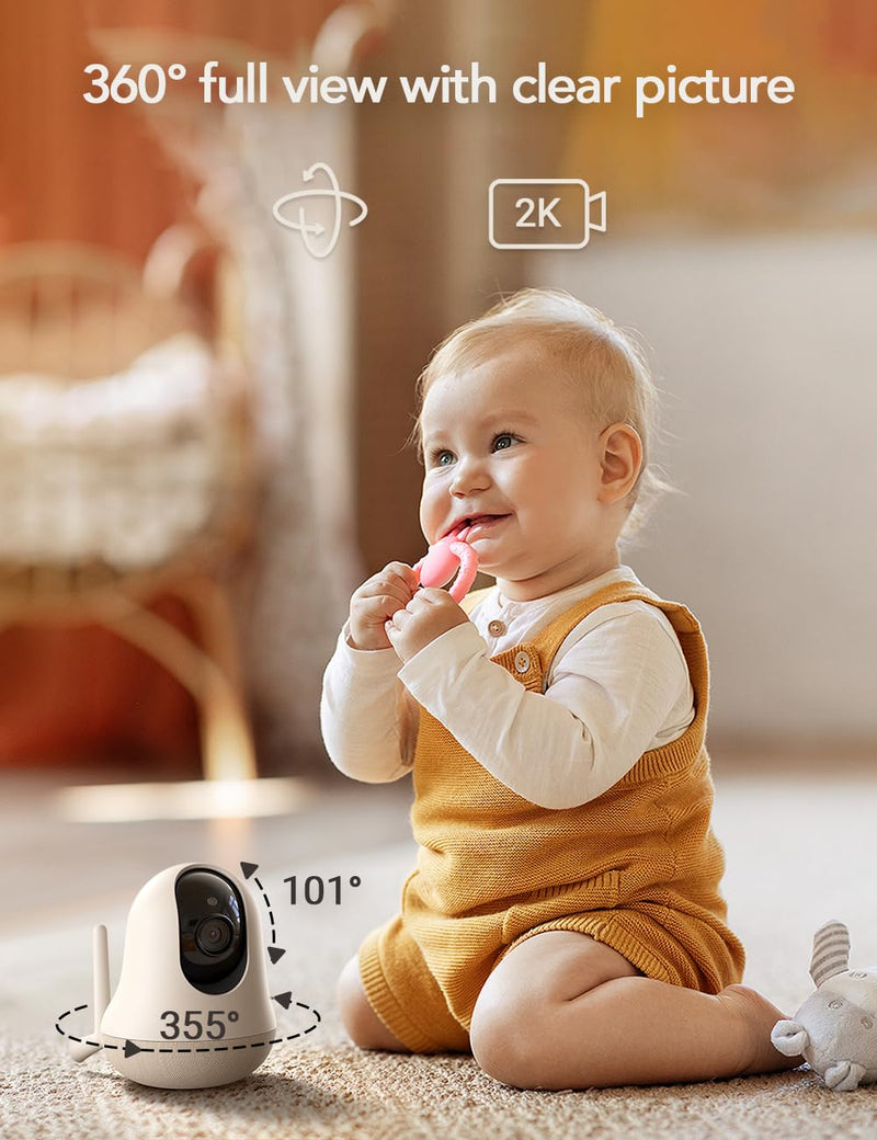 nooie 2K Smart WiFi Baby Monitor with Camera and Audio, Smartphone App Control, Temperature Sensor, Motion & Cry Detection, IR Night Vision, 2-Way Talk, Cloud & SD Card Storage, Ideal for New Moms