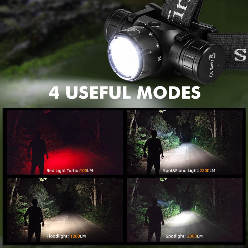 Sofirn HS21 Headlamp with Red Light, 2200 Lumen Led Bright Head lamp USB C Rechargeable with Spotlight, Floodlight, Powerful Headlight Waterproof for Adults, Camping, Hunting, Hardhat, Work, Emergency - BeesActive Australia