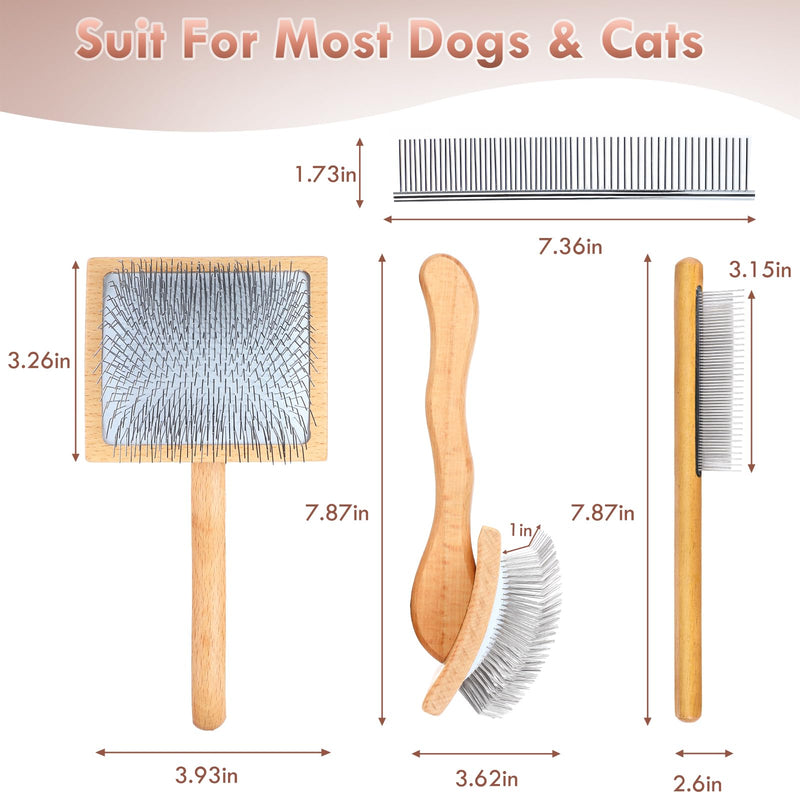 Dog Slicker Brush for Medium or Long Haired Dogs, Long Pin Slicker Brush for Removes Loose Hair, Tangles and Knots, Best Grooming Brush forl Small Animals, Large, Free Pet Comb, Wood - BeesActive Australia