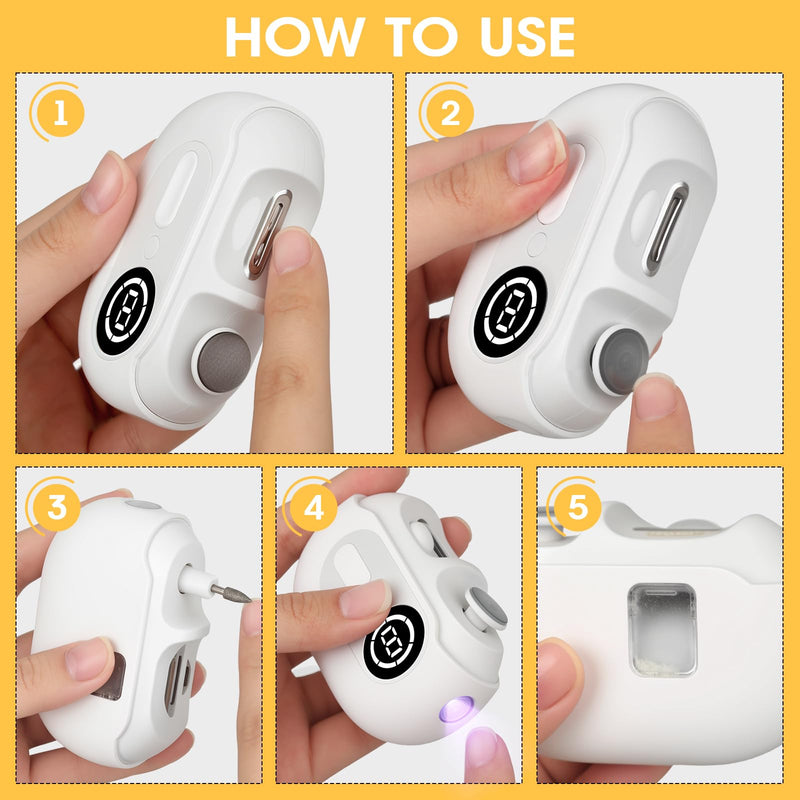 4-in-1 Electric Nail Clipper for Seniors & Baby - USB Rechargeable Trimmer with 2 Speeds, Magnetic Cover & Scrap Collector, Safe Fingernail & Toenail Clipper for Kids Adults