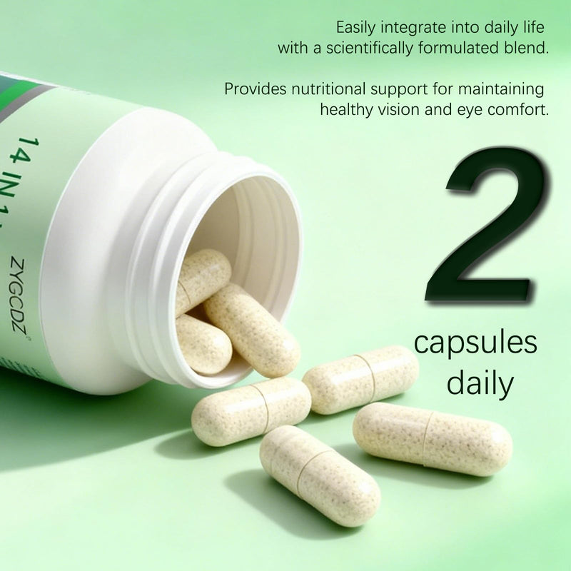 14-in-1 Advanced Eye Vitamin Supplement with Lutein, Zeaxanthin, Bilberry Extract & Zinc for Adults - Supports Vision, Macula & Blue Light Protection - 60 Capsules (01) 1