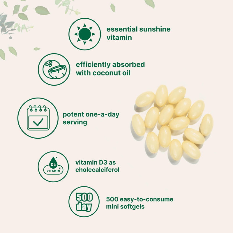 Micro Ingredients Vitamin D3 5,000 IU, 500 Softgels | Virgin Coconut Oil | Cholecalciferol Form | Bone, Immune & Heart Support | Easy to Swallow, Non-GMO