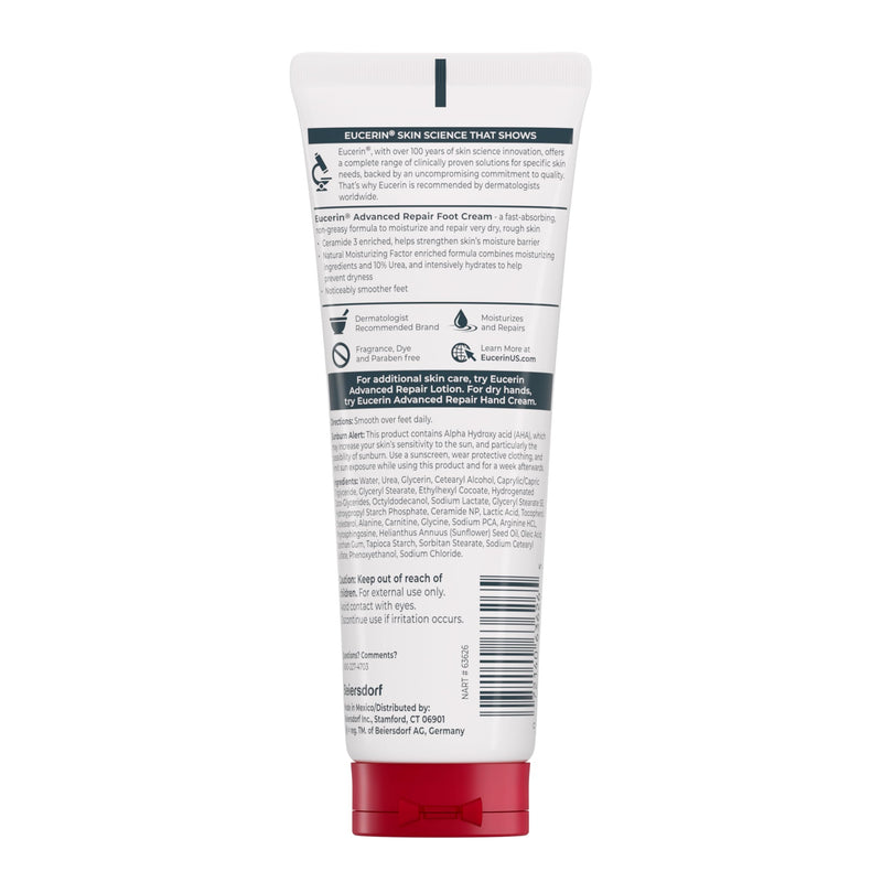 Eucerin Advanced Repair Foot Cream for Dry Feet and Heels, Repairs Very Dry, Rough Skin, Fragrance Free, Non Greasy, Fast Absorbing, Travel Size Lotion, 3 Oz Tube, Pack of 3 - BeesActive Australia