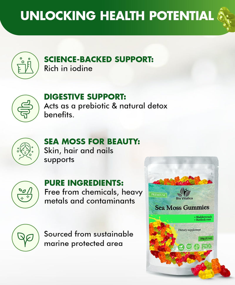 Sea Moss Gummies – with Bladderwrack & Burdock Root – Wildcrafted Gel + Powder – Vegan, Keto, Non-GMO, Gluten-Free – Fruity Mineral-Rich Gummies – 50 Count (3 Pack) 50 Count (Pack of 3)