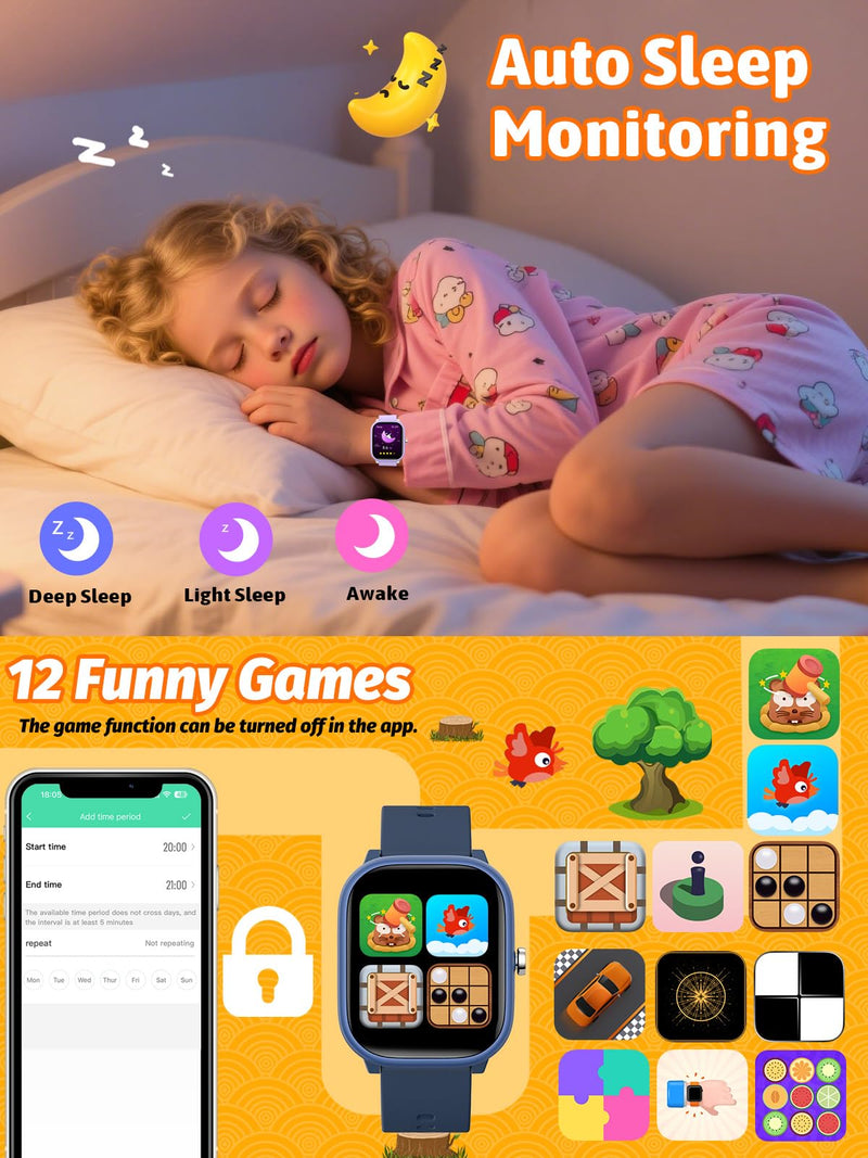 Kids Smart Watch for Boys Girls, Fitness Tracker with Heart Rate Sleep Monitor, 1.83" Touchscreen with 12 Puzzle Games, Waterproof Activity Tracker Pedometer for Android iPhone (Purple) Purple - BeesActive Australia