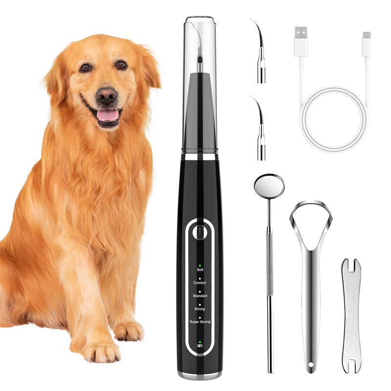 Electric Dog Plaque Remover for Teeth, Pet Teeth Cleaning Kit Products for Tartar & Plaque Off, with LED Light, Rechargeable Pet Dog Tooth Cleaner Dental Care Tools (Ebony)