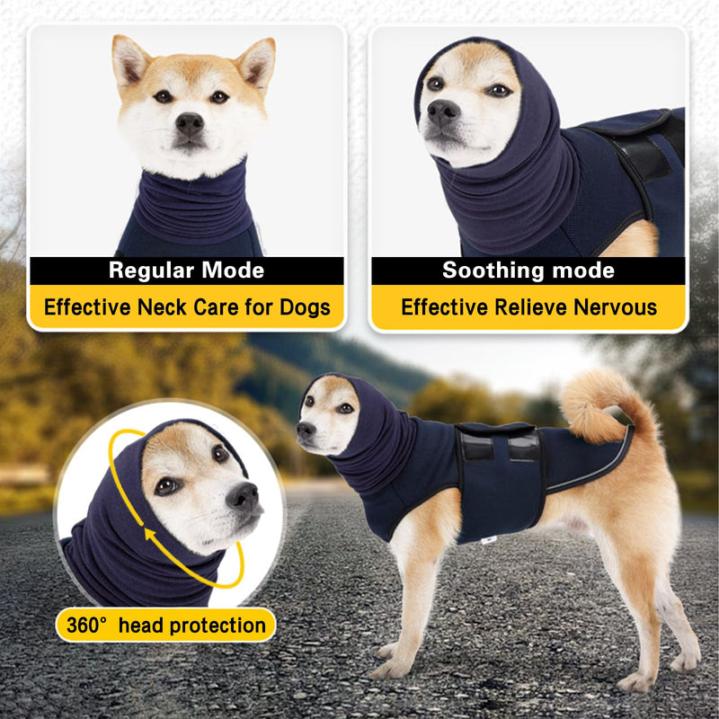 Yanmucy Calming Dog Coat with Dog Snood 2 in 1 Anxiety Relief Adjustable Anxiety Jacket with Dog Hoodie Earmuffs Relieve Nervous Dog Vest for Fireworks Thunder (Blue, 2XL) Blue - BeesActive Australia