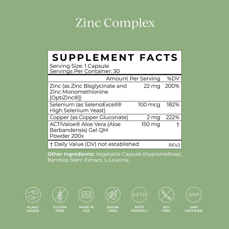 CYMBIOTIKA Zinc Complex, High Absorption Zinc Supplement with Copper, Including Zinc Picolinate, Zinc Monomethione, & Sucrosomial Zinc, Powerful Immune System Booster for Adults, Non-GMO, 30 Capsules - BeesActive Australia