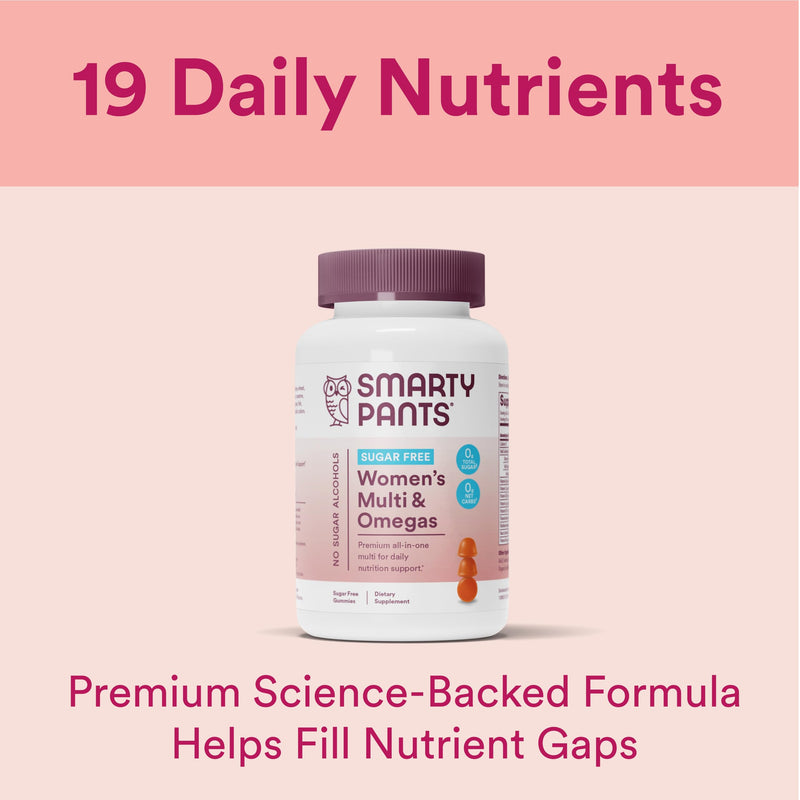 SmartyPants Women's Multivitamin Gummies, Sugar Free: Biotin, Methylfolate, Omega 3 (ALA), Vitamin D3, C, Vitamin B12, B6, A, K & Zinc, Inositol, Gluten Free, 60 Count (20 Day Supply) Old Formula
