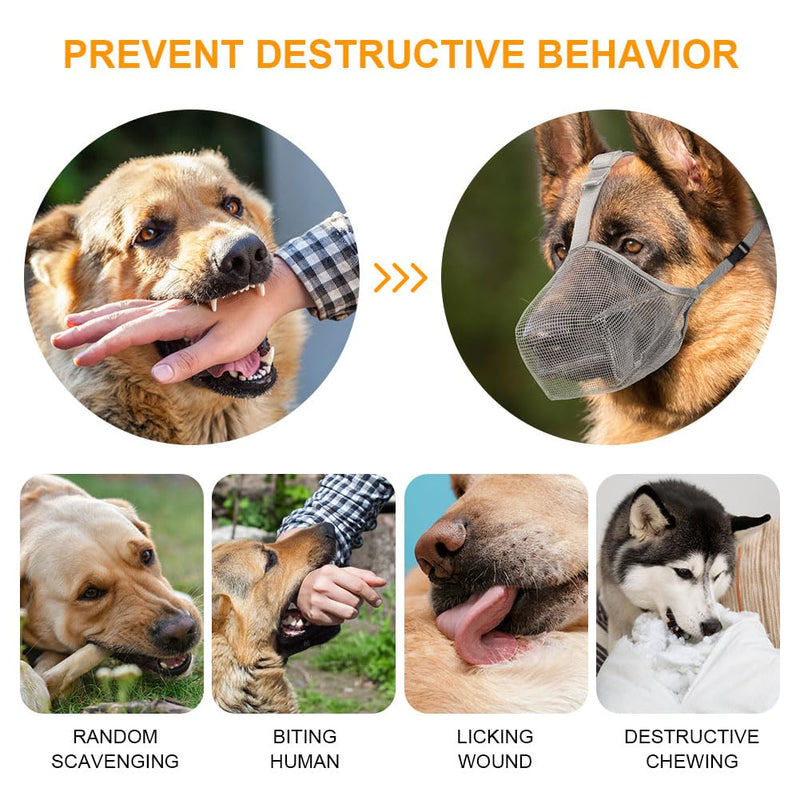 Adiwo muzzle for dogs, dog muzzle with rounded mesh loop, breathable, safe, quick fit for small, medium, large dogs, adjustable eating protection, dog biting and chewing, gray M - BeesActive Australia