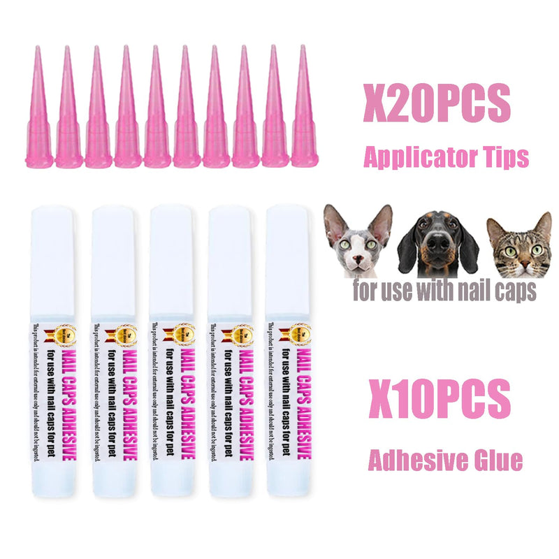 10pcs of Special Pet Nail Adhesive Glues & 20pcs of Applicator Tips for Cat Nail Caps and Dog Nail Caps 10pack - BeesActive Australia