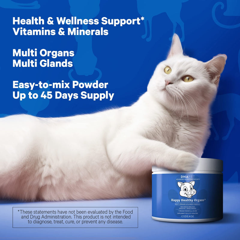 Happy Healthy Organs & Glands Supplement For Cats, Freeze-Dried Raw Bovine Liver Grass-Fed Bone Marrow Heart Kidney Pancreas, Bovine Thymus Iron Multi Organ Powder, Joints Cat Vitamins 1.48 oz - PawsPlanet Australia