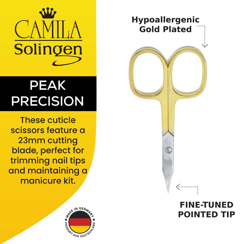 CS03 Professional Nail Cuticle Scissors, Hypoallergenic Gold Plated Sharp Curved Manicure Pedicure Grooming for Finger and Toe Nail Care. Made of Carbon Steel in Solingen, Germany Nail / Cuticle Scissor Combined - BeesActive Australia