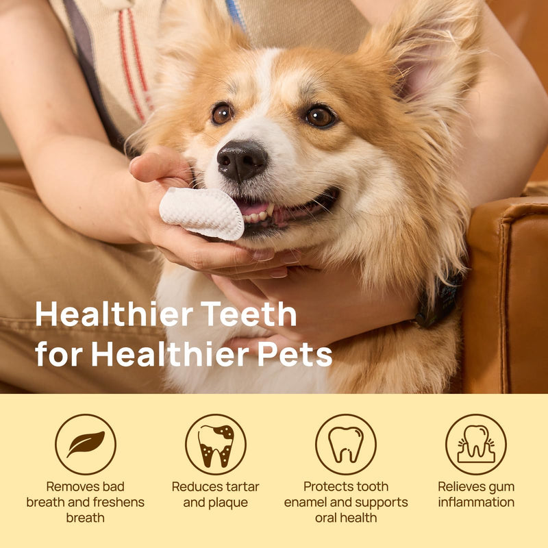 HICC PET Dog Toothbrush, Plaque & Tartar Remover Dog Wipes, Freshens Breath, Soothes Gums with Coconut Oil