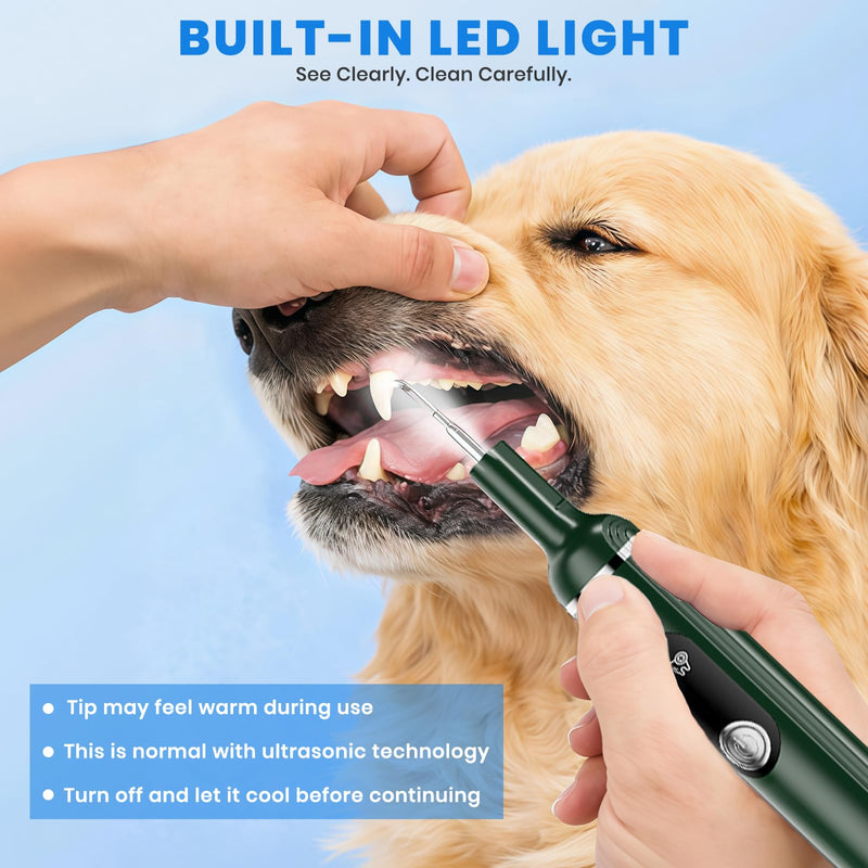 Dog Plaque Remover for Teeth,Pet Ultrasonic Tooth Cleaner with LED Light,Cleaning Kit for Tartar and Stains,5 Adjustable Modes,Pet Teeth Cleaning kit,Suitable for Dogs and Cats (Green) Green