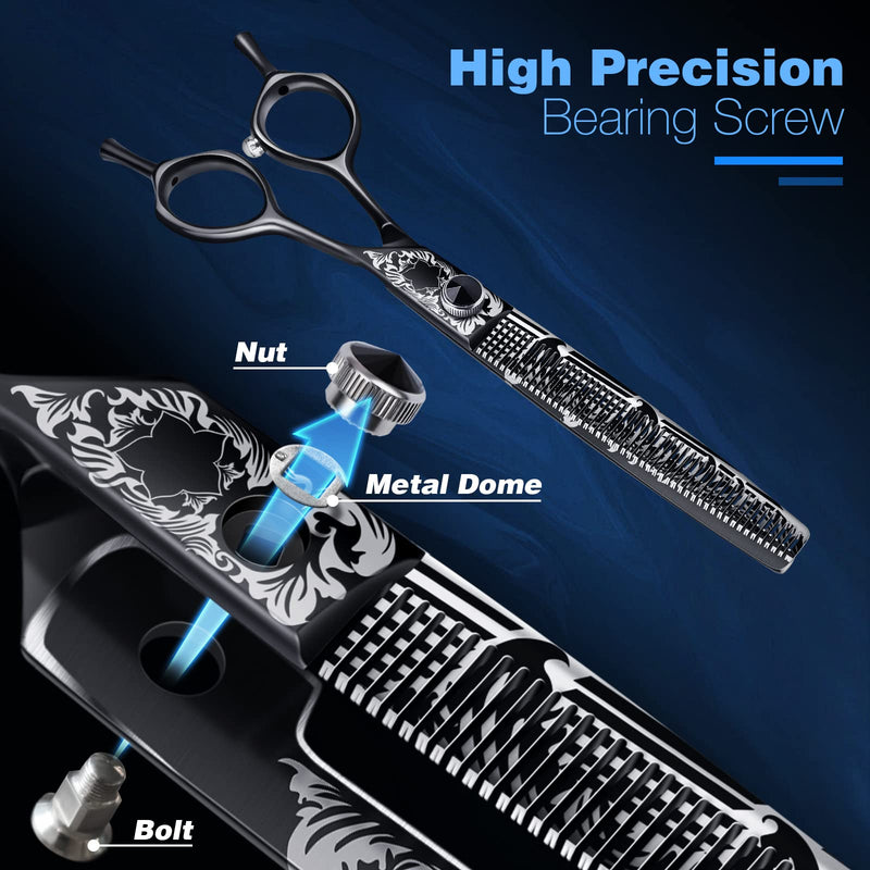 JASON Professional Thinning Scissors Dog Scissors with Ergonomic Handle Black Fur Scissors Thinning Scissors Chunker Scissors for Dogs Cats etc. 7 Inch 50 Teeth Japanese 440C Stainless Steel S-Thinning 7" - BeesActive Australia