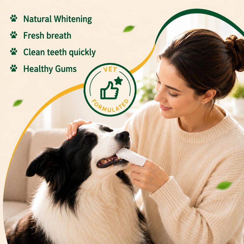 Pet Dental Finger Cots for Dogs & Cats — Extra-Thick Nonwoven, Alcohol-Free & Lick-Safe Natural Formula | Plaque & Tartar Remover (50 Count)