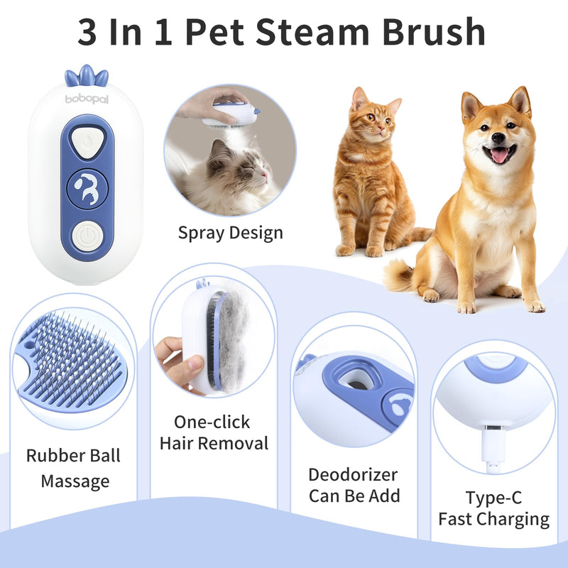 Cat Steam Brush,3 In 1 Cat Brush for Shedding,Self-Cleaning Cat Dog Grooming Brush,Steamy Pet Brush for Long & Short Haired Cats & Dogs Hair Removal Comb with Water Tank Anti-Static - BeesActive Australia