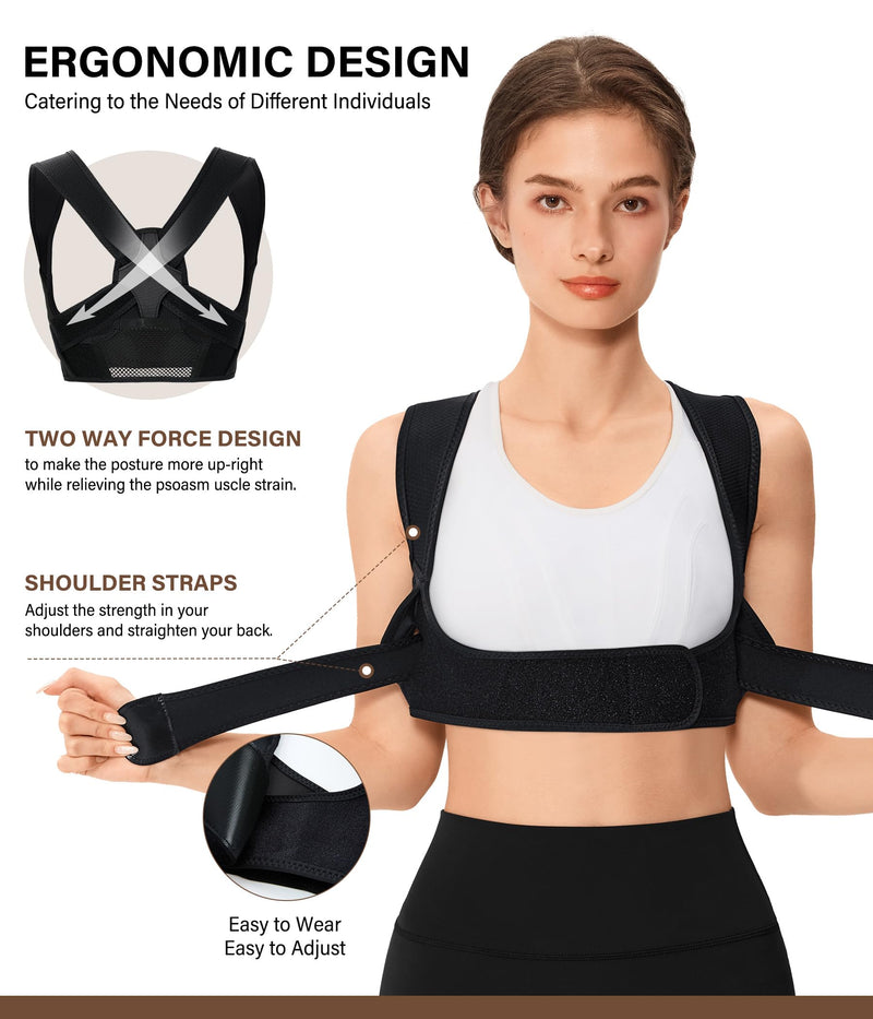 URSEXYLY Posture Corrector for Women Breathable Back Brace For Posture Adjustable Back Straightener Support for Neck Shoulder Clavicle and Upper Back Pain Relief(S/M,Black) S/M Black - BeesActive Australia