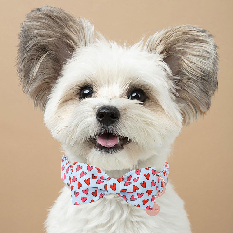 DOGWONG Valentine's Day Dog Collar with Bow - Cute Heart Bowtie Dog Collars, Adjustable Valentine Pink Heart Pet Collars Design Dog Collar with Quick Release Buckle for Puppy Girl Boy Female Dogs Medium Blue heart - BeesActive Australia