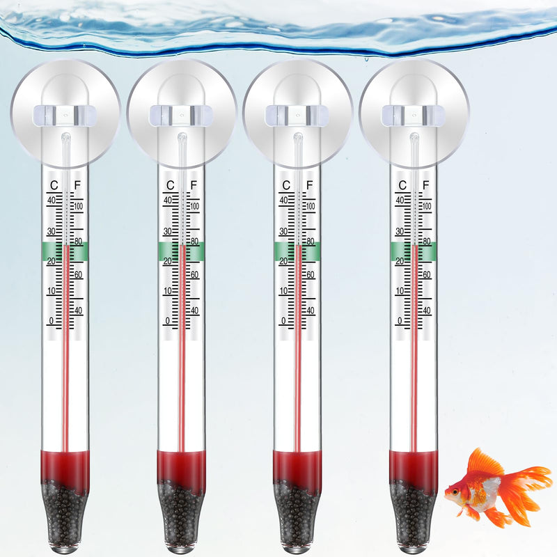 Dreyoo 4 Pcs Floating Aquarium Thermometers, Floating Glass Aquarium Thermometer with Suction Cup, Mercury Free Large Standing Thermometer for Freshwater and Saltwater Fish
