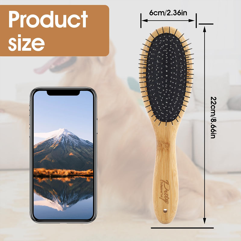 Dog Pin Brush, Airbag Grooming Wooden Comb Pet 20mm Stainless Steel Round Pin Slicker Brush with Bamboo Handle for Removing Shedding Tangles Dead Undercoat - BeesActive Australia