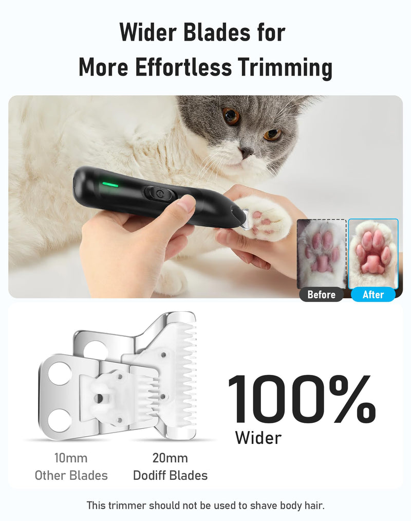 Dog Paw Trimmer with LED Light, Rechargeable Cordless Dog Clippers with Wider Blade for Grooming Pet's Paw Pad, Low Noise 2 Speed Electric Cat Hair Shaver for Small Areas - BeesActive Australia
