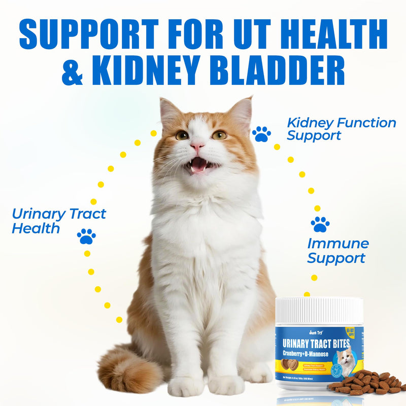 Just Try 300 Bites 6.35 oz Urinary Tract Bites for Cats - Cranberry & D Mannose Formula for Bladder Health - Prevent UTI & Promote Urinary Comfort - Grain Free, Natural Ingredients Cat Supplements Urinary Health