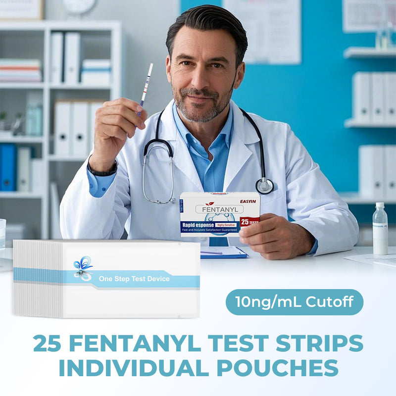 Fentanyl Test Strips: 25 Pack Individual Pouches Rapid Response Fentanyl Testing Kit for Powder Pills Urine - 10ng/mL Cutoff FTS Test Strips
