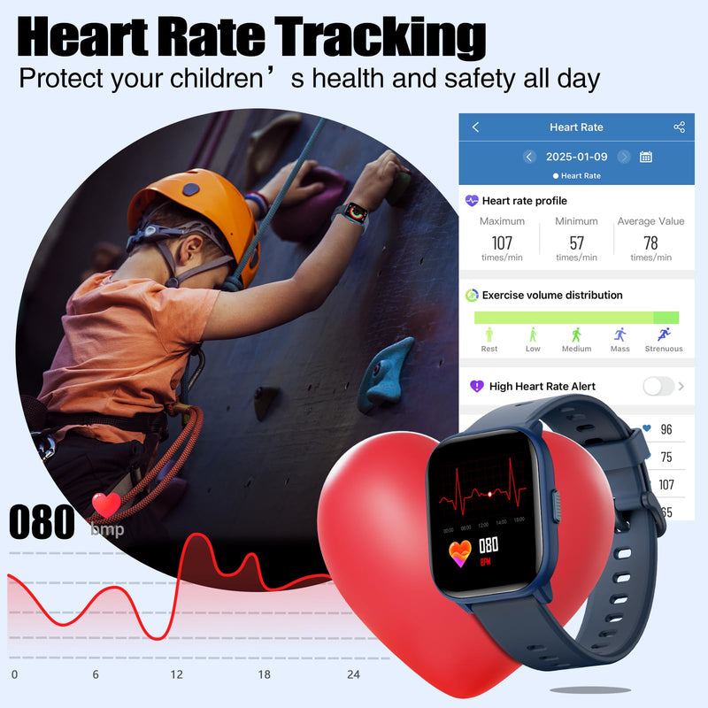 meoonley Kids Watch for Girls Boys with IP68 Waterproof, Girls Watch with 19 Sports Modes, Sleep Tracking, Pedometer, Stopwatch, Kids Activity Tracker, Birthday Gifts for Girls Age 6-15 Years Old Blue