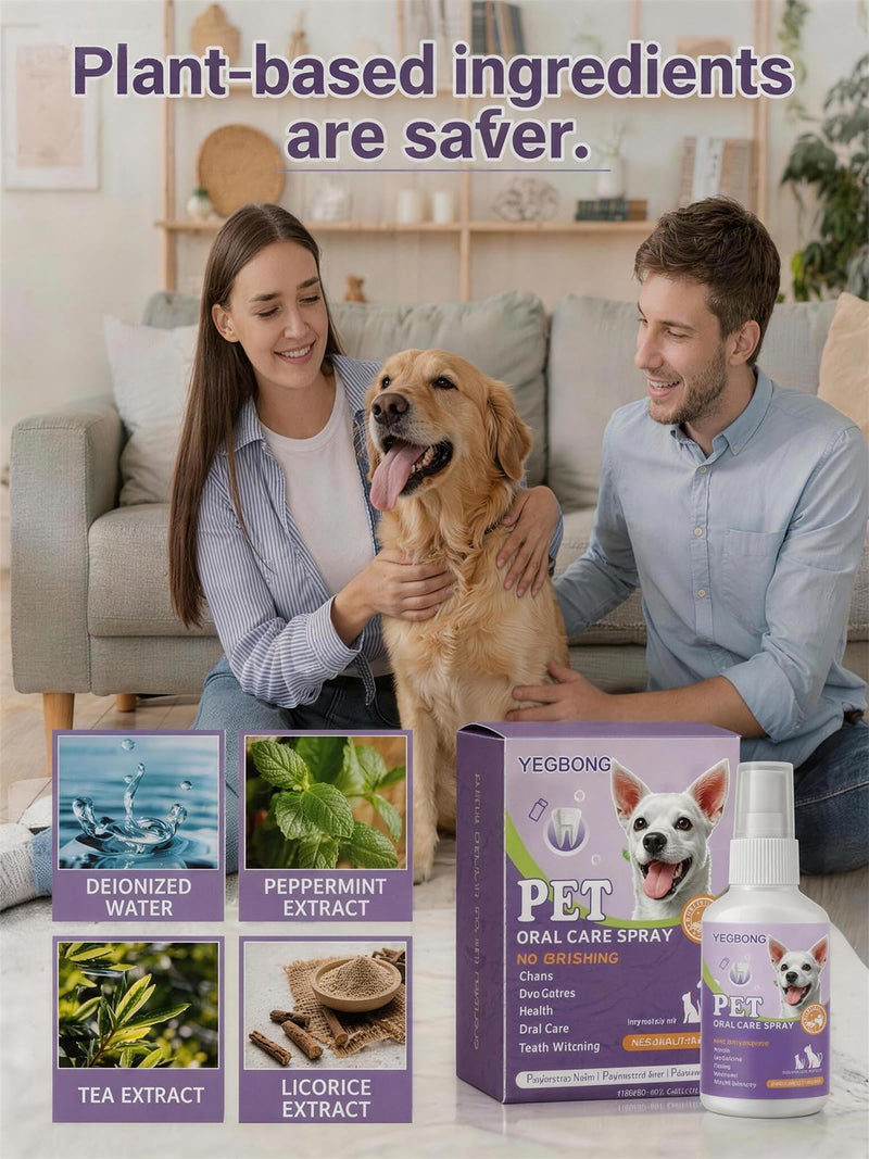 Natural Plant Extract Dog Breath Freshener Spray - No Brushing Oral Care Mist for Dogs & Cats, Gentle Alcohol-Free Formula for Plaque & Tartar Control