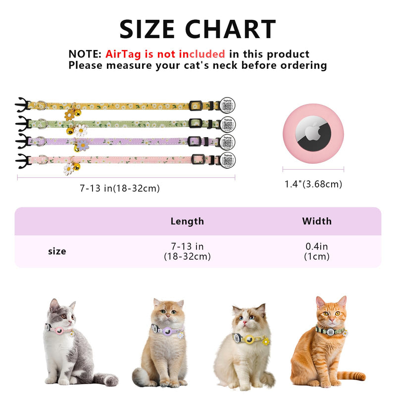 Airtag Cat Collar, Kitten Collar Breakaway with Silicone Airtag Holder with Smart ID tag, Bells & Flower Charm for Girl Cats Boy Small Dogs GPS,Integrated Cat Tracker /8-13in (Pink) - BeesActive Australia