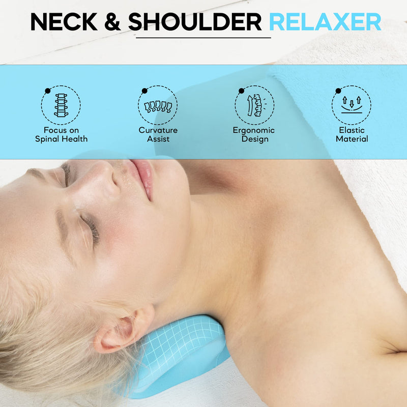 Neck Stretcher Cervical Traction, FSA HSA Eligible, Neck and Shoulder Relaxer for Pain Relief, Ergonomic Neck Pillow, Neck Hump Corrector, Cervical Spine Alignment, Neck Curve Corrector (Light Blue) Light Blue - BeesActive Australia