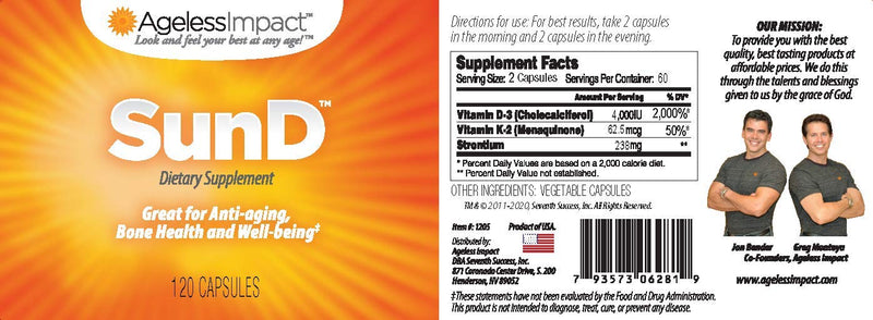 SunD Vitamin D Supplement | 5000 IU Vitamin D, 125mcg Vitamin K2, With Strontium, Bone Health Support
