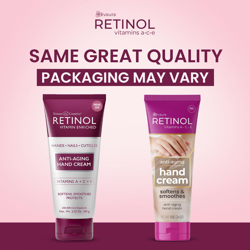 LIVAURA Retinol Anti-Aging Hand Cream – The Original Brand For Younger Looking Hands –Rich, Velvety Conditions & Protects Skin, Nails & Cuticles – Vitamin A Minimizes Age’s Effect on Skin (Women's) Women's Hand Cream