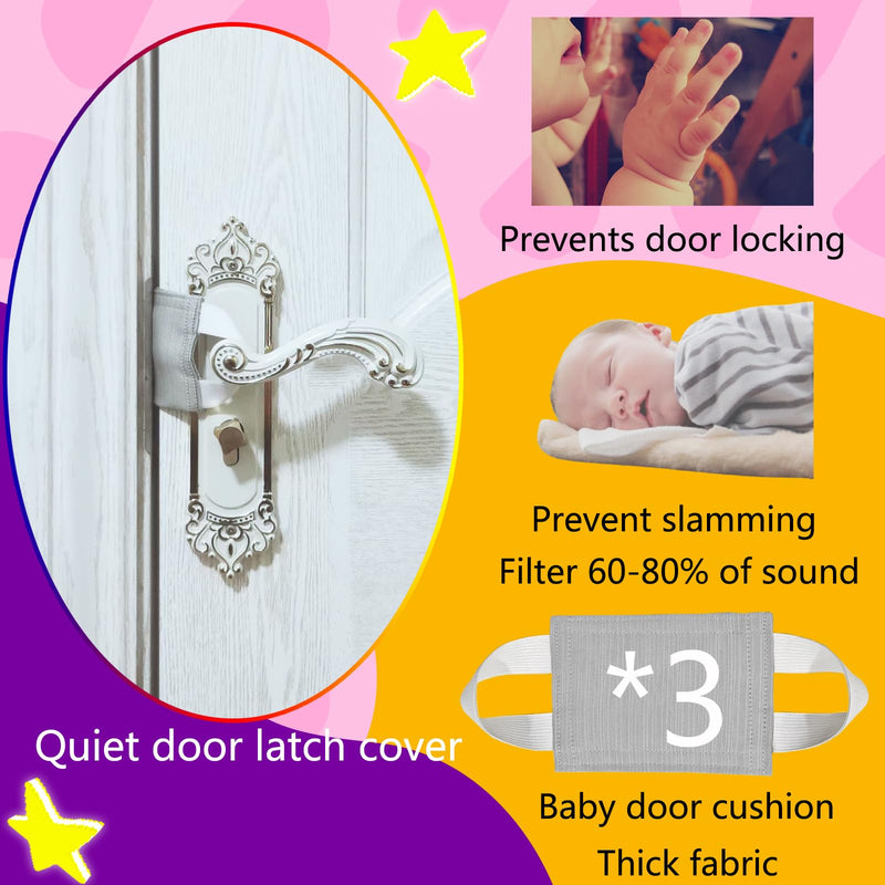 Door Silencer & Baby Door Latch Cover - Quiet Close Cushion Pads Prevent Slamming & Locking, Noise-Reducing Door Closer for Toddler Safety (3-Pack, Light Gray, 4.1x3.1in) 4.1*3.1 inches 3 - BeesActive Australia