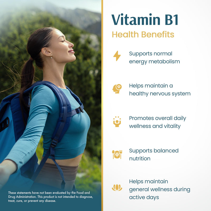 Vykee Nutrition Vitamin B1 (Thiamine) Capsules 500 mg | Supports Energy Metabolism & Nervous System Health Vegan, Non-GMO, Gluten-Free,120 Count
