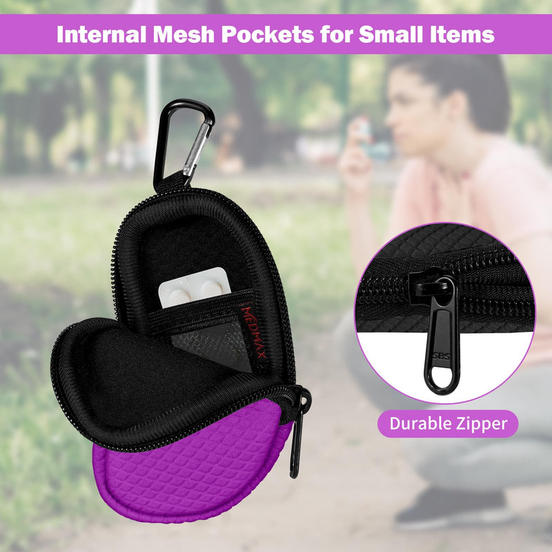 Neoprene Asthma Inhaler Holder, Protective Portable Travel Handy Holster, Lightweight Carrying Case with Carabiner Clip and Mesh Pocket Inside, Inhaler Not Included (Case Only) (Purple) Purple - BeesActive Australia