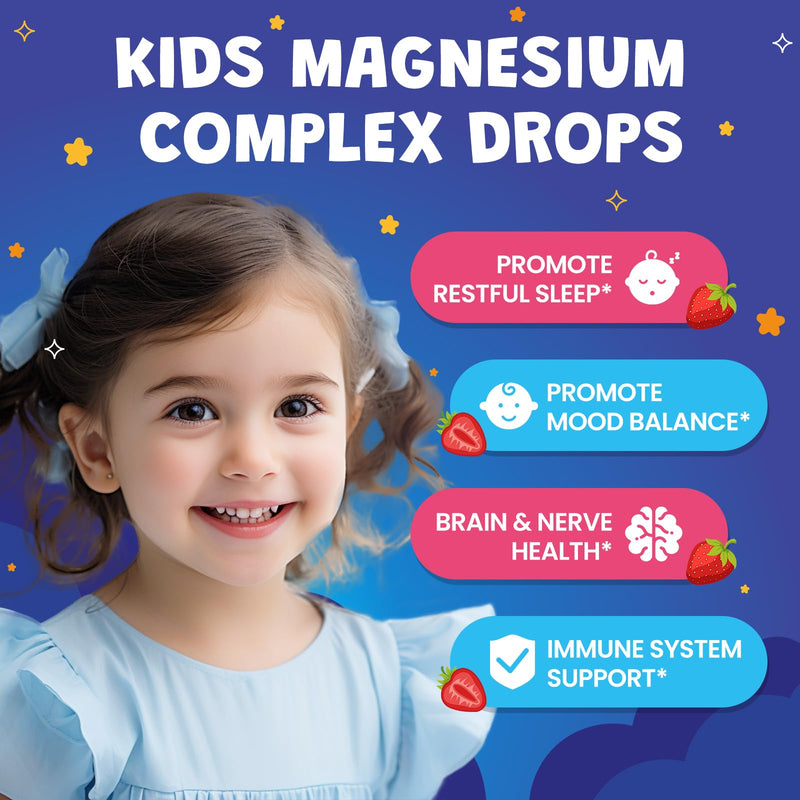Magnesium Glycinate Liquid for Kids - Magnesium Citrate Supplement with L-theanine, Chamomile & Vitamin B6 - for Sleep, Relaxation, Calm & Focus, Mixed Berry Flavor 2 Fl Oz 2 Fl Oz (Pack of 1)