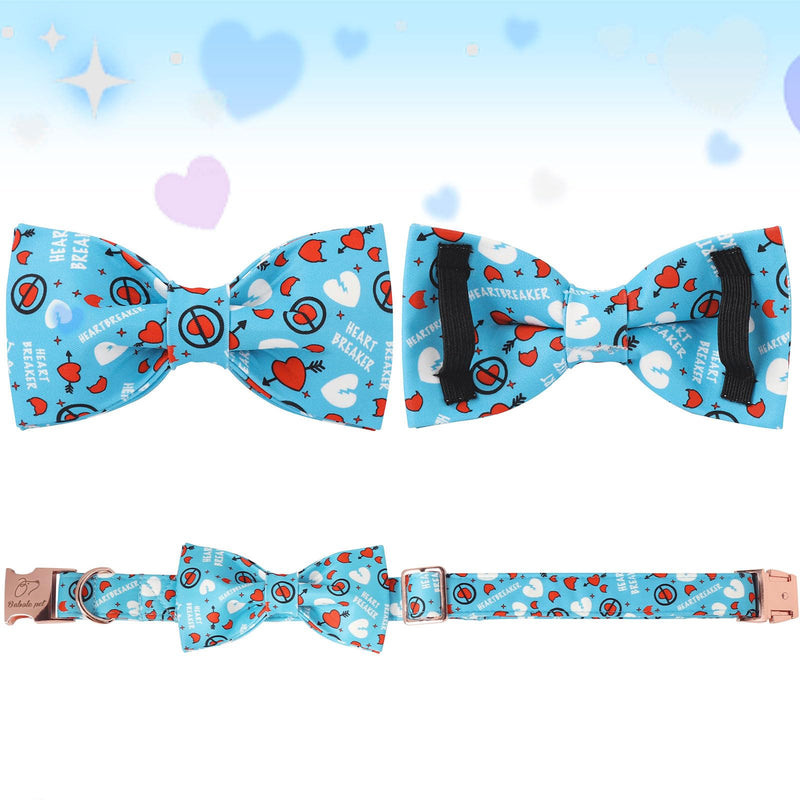 Valentine's Day Dog Collar with Bowtie, Blue Heart Dog Collar with Bow, Cute Loving Heart Printed Collar with Metal Buckle Adjustable for Boys&Girls Dogs, Medium Medium(Pack of 1) Bowtie-heartbreaker - BeesActive Australia