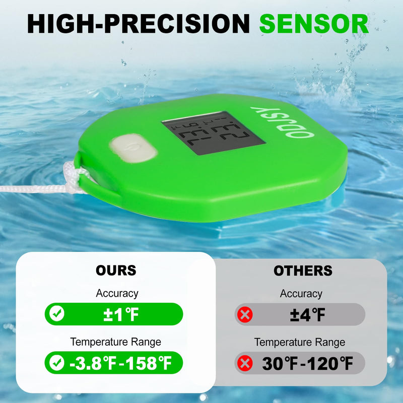 Pool Thermometer, Digital Water Temperature Tester with LCD Display for Swimming Pools, Spas, Hot Tubs & Aquariums (Blue/Green) Green