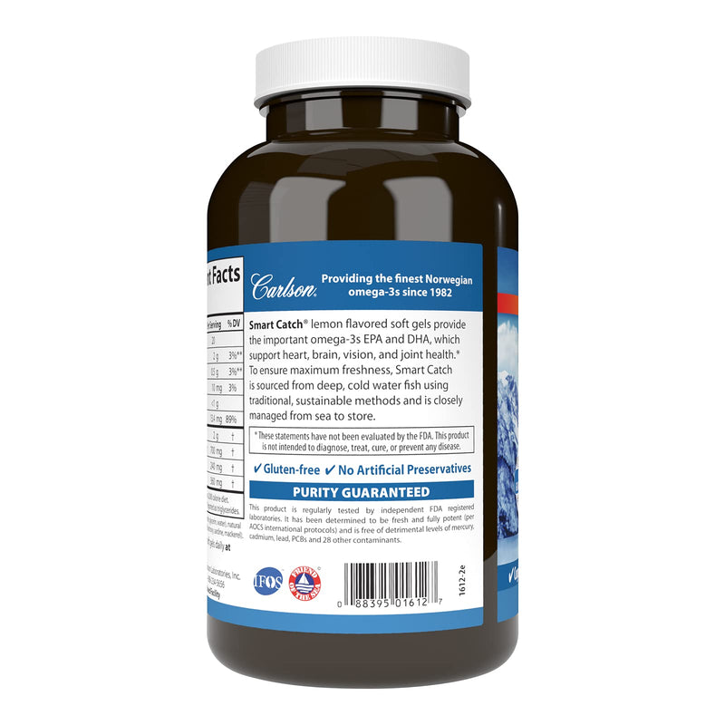 Carlson Teen's Smart Catch, 700 mg, Omega-3s, from Norway, 180 Softgels | Lemon; Wild Caught; Sustainably Sourced 180 Count (Pack of 1)