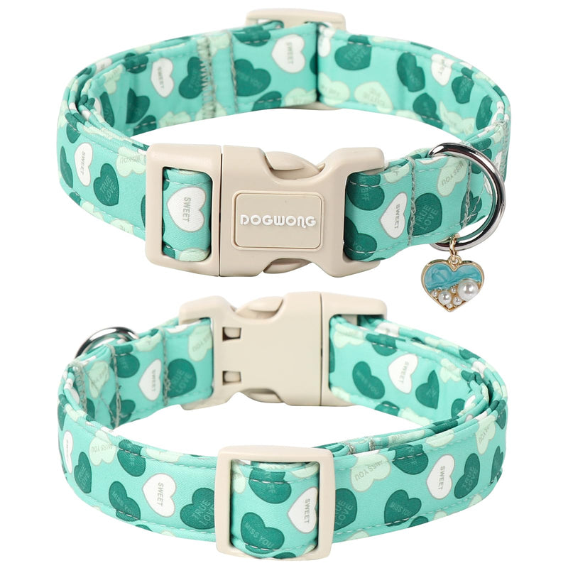 DOGWONG Valentine's Day Dog Collar, Green Heart Dog Collar Adjustable Soft Cute Pet Dog Collar Cute Heart Valentine Puppy Necklace for Small Medium Large Dog - BeesActive Australia