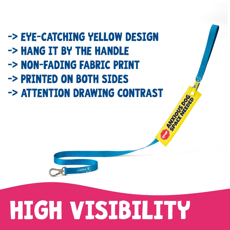 Anxious Dog – Space Needed Lead Sleeve – High Visibility Warning Wrap for Dog Walks – Bright Yellow Awareness Message with Secure Snap Attachment – Waterproof Durable Design Yellow - Stop Sign