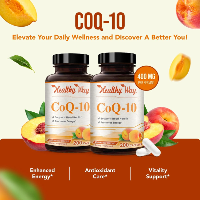 Coenzyme Q10 400mg CoQ10 Supplement - Once Daily Coq 10 400mg Powder Capsules for Healthy Heart Antioxidant and Energy Support - Non-GMO Quick Absorption Ubiquinone Q10 Coenzyme (200 Servings) 200 Count (Pack of 2)